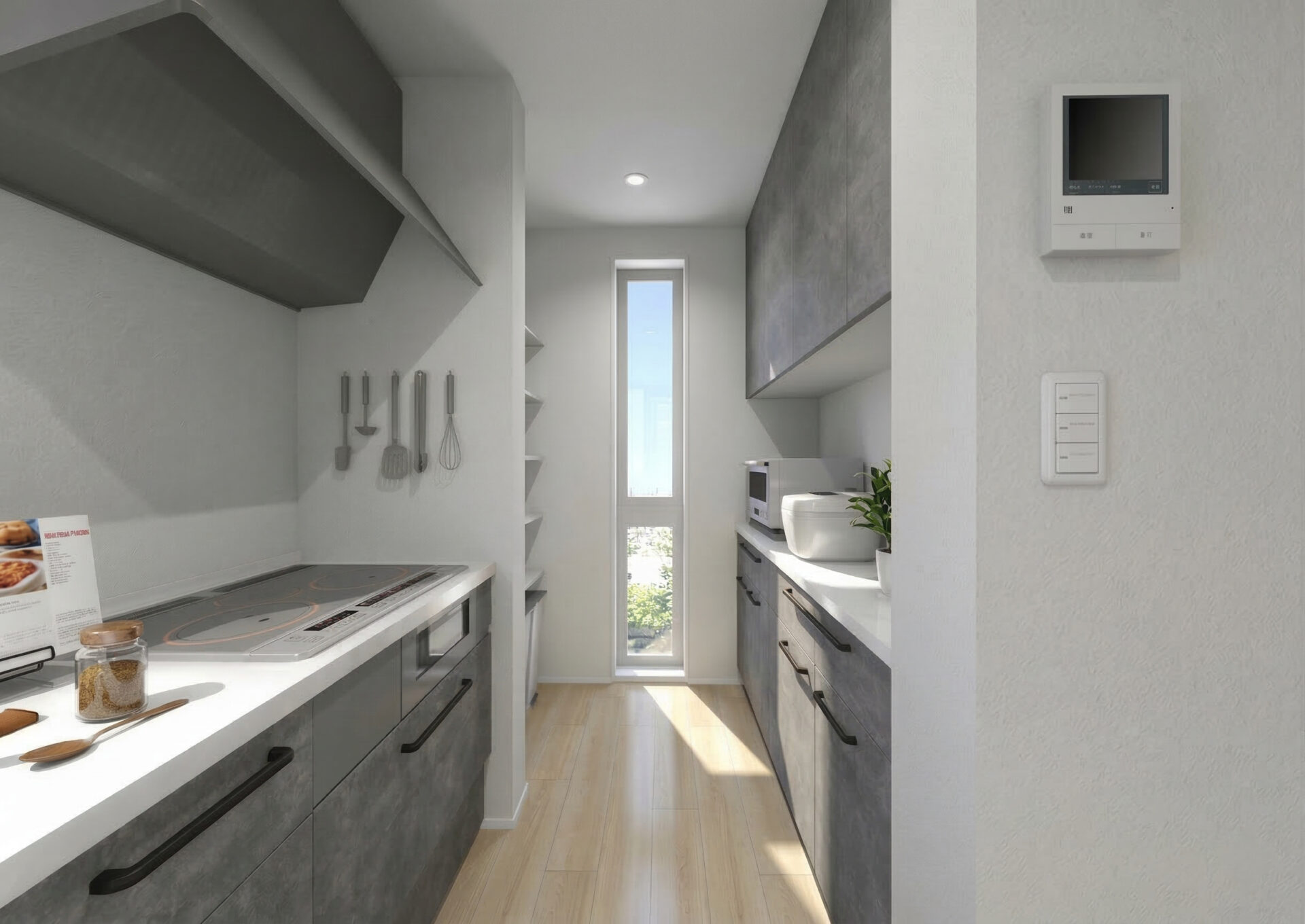 ■内観イメージ（キッチン・食器棚）
左奥には使い勝手の良いオープンパントリーを完備。