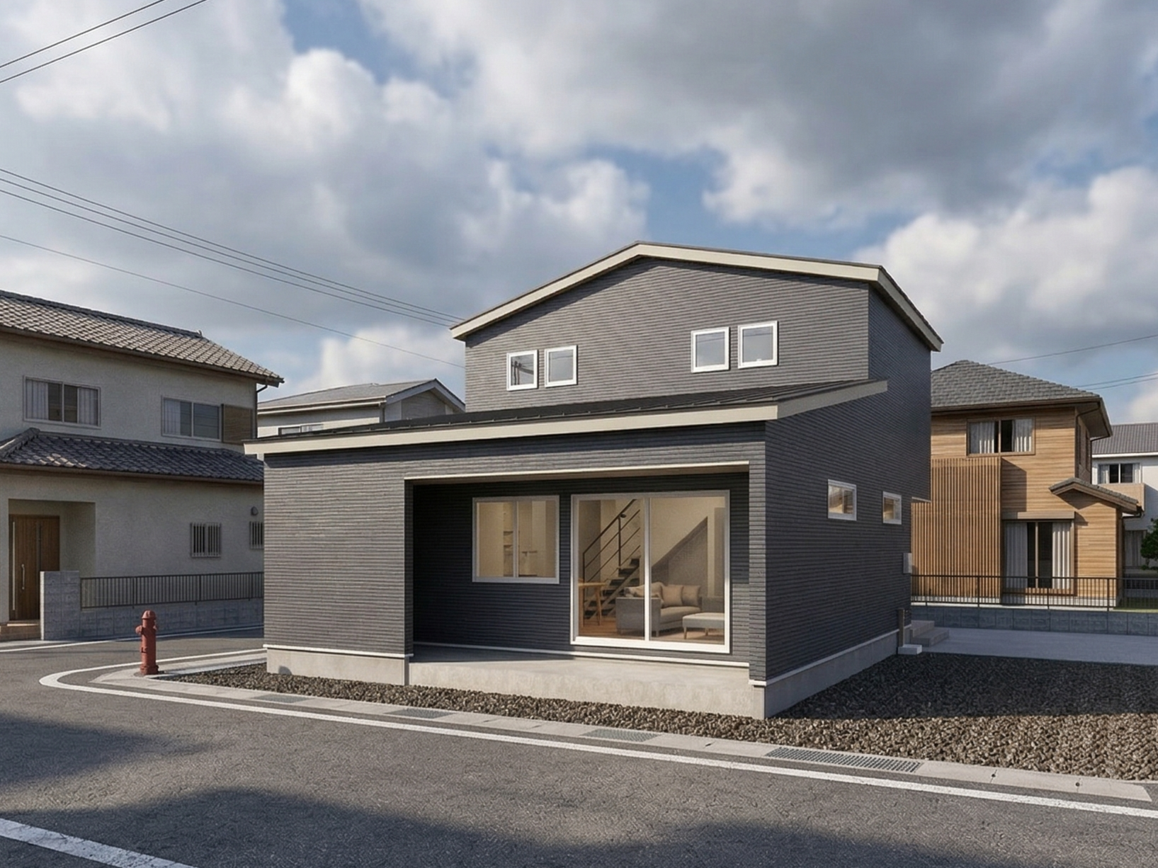 「魅せる階段」と「おこもりヌック」。タイルテラスが開放感を彩る、デザイン住宅（燕市新生町）