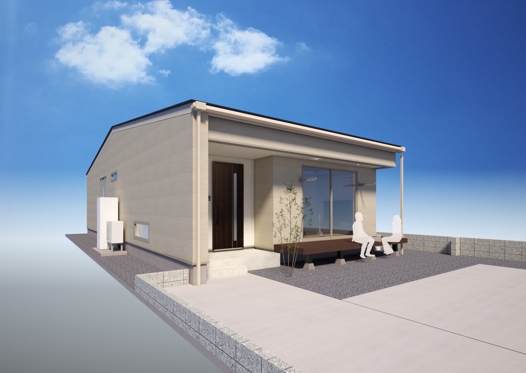 深い軒が日差しを遮り、心地よい風を感じながらアウトドアリビングもたのしめます