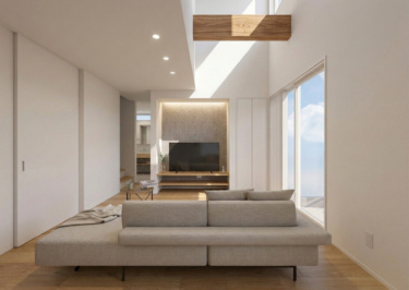 ＴＶ背面の壁にはこだわりのエコカラットを採用。間接照明に照らされた凹凸が、お部屋に奥行きと高級感を与えてくれます。