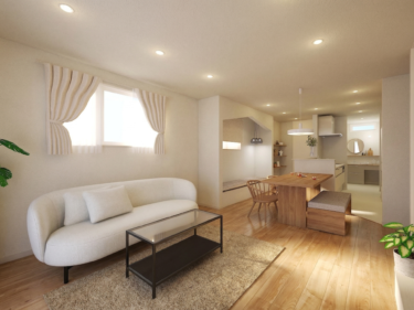 キッチンから全体を見渡せる開放的なレイアウトで、どこにいても家族の気配を感じられる安心のデザイン