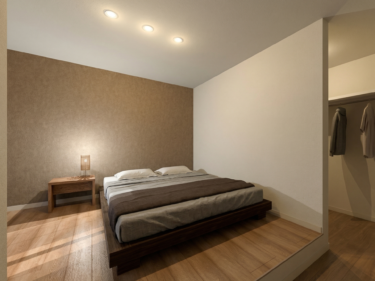 段差を活かした小上がりの寝室は、空間にリズムを生み出すこだわりの設計