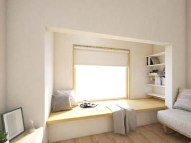 窓の高さに合わせて設計されたベンチカウンター、暮らしに心のゆとりをもたらします