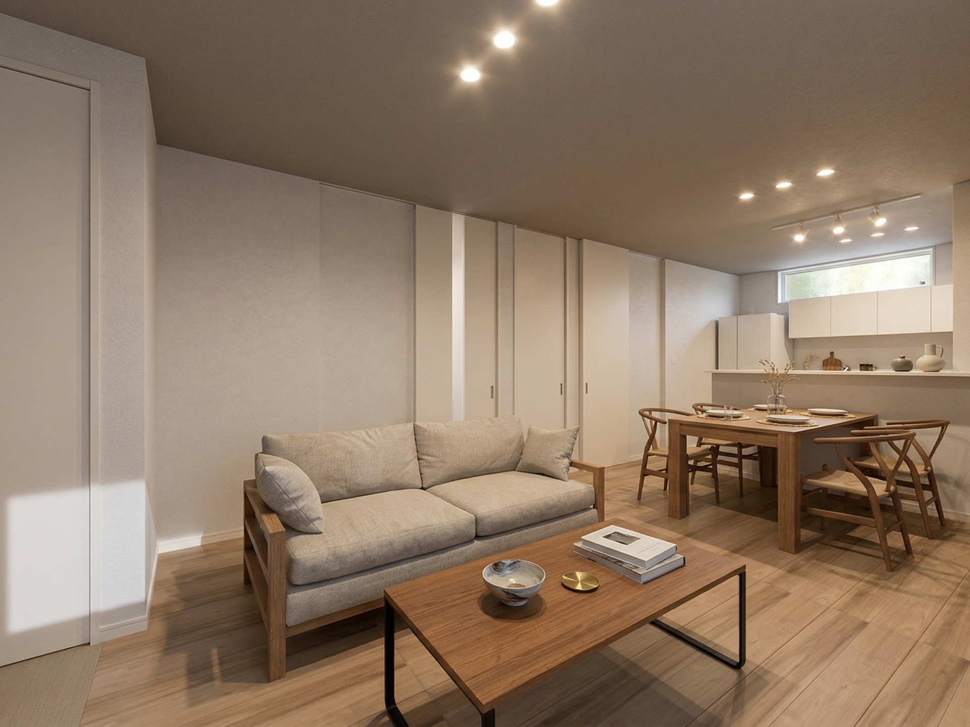 天井まで届くハイドアが「高さ」をより強調し、空間を美しく魅せます