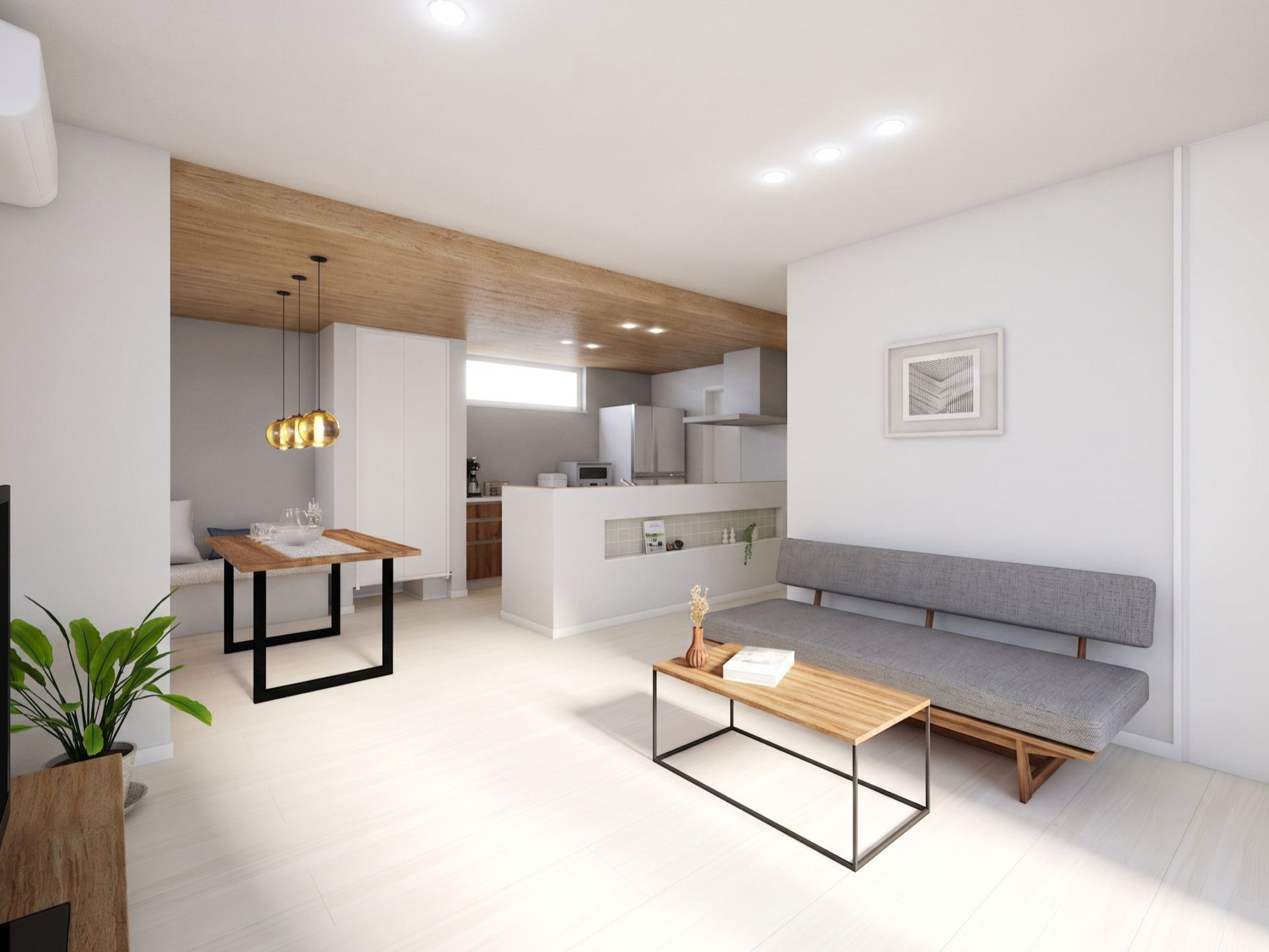 ２０帖以上で広々快適！白い壁と明るいフロアが光を拡散し、部屋全体をパッと明るい印象に