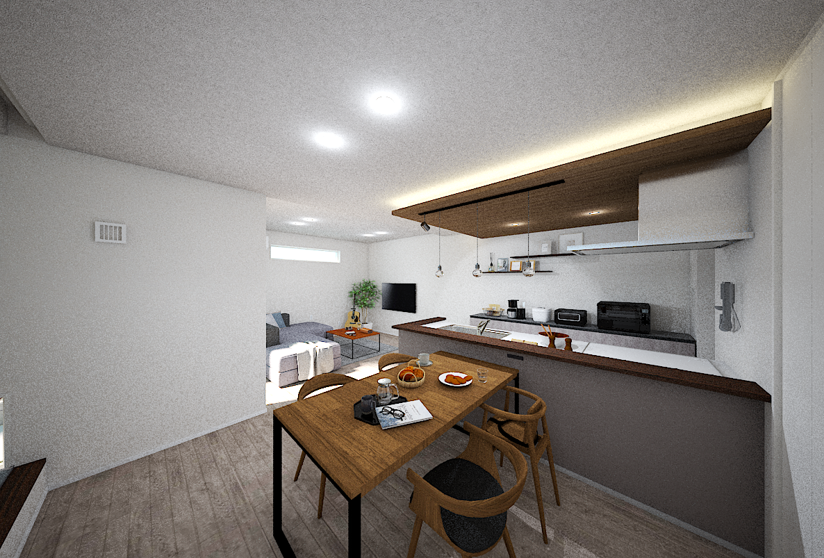 料理をしながらリビング全体を見渡せる開放的なレイアウト