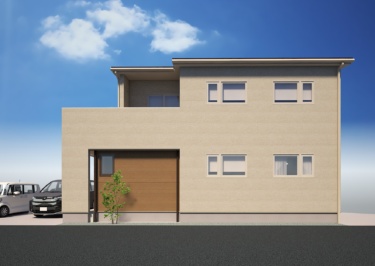 道路に面した窓を小ぶりに配置し、プライバシーに配慮したスタイリッシュな外観