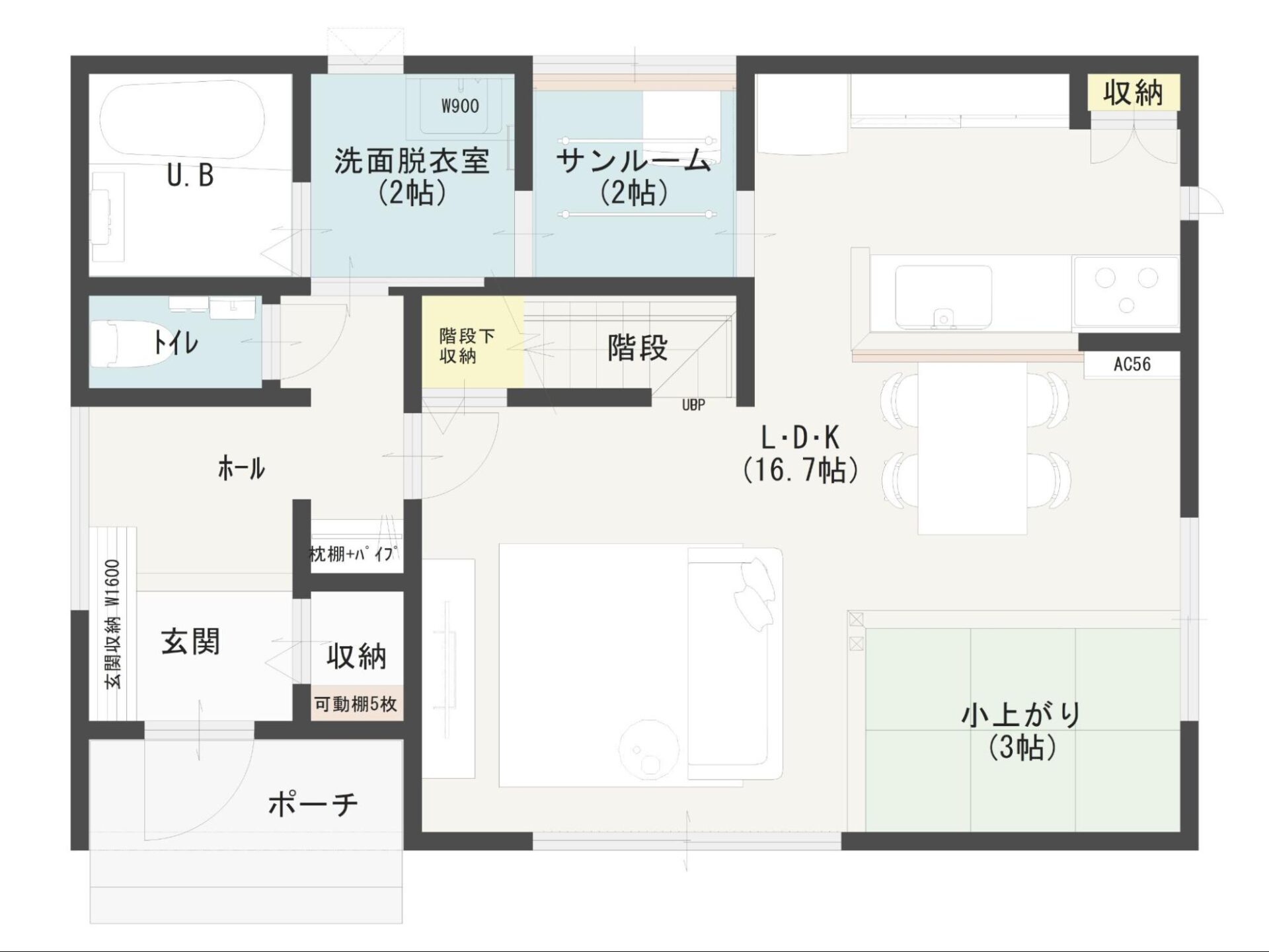 福井県の注文住宅の施工事例の間取り図